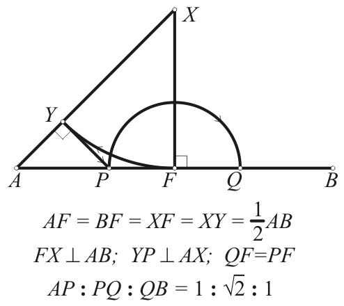 Szakasz felosztása 1 : sqrt(2) : 1 arányban